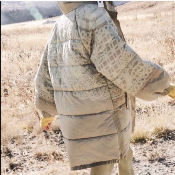 Free People Headed For The Hills Embroidered Puffer Jacket Military Green, S NWT - Picture 2 of 14